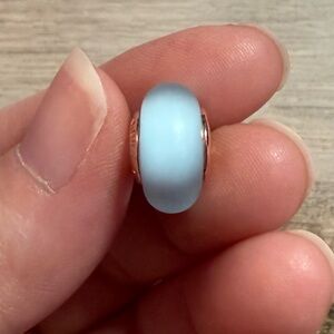 Pandora Frosted Blue Glass Murano 14k Rose Gold Plated Bead Charm